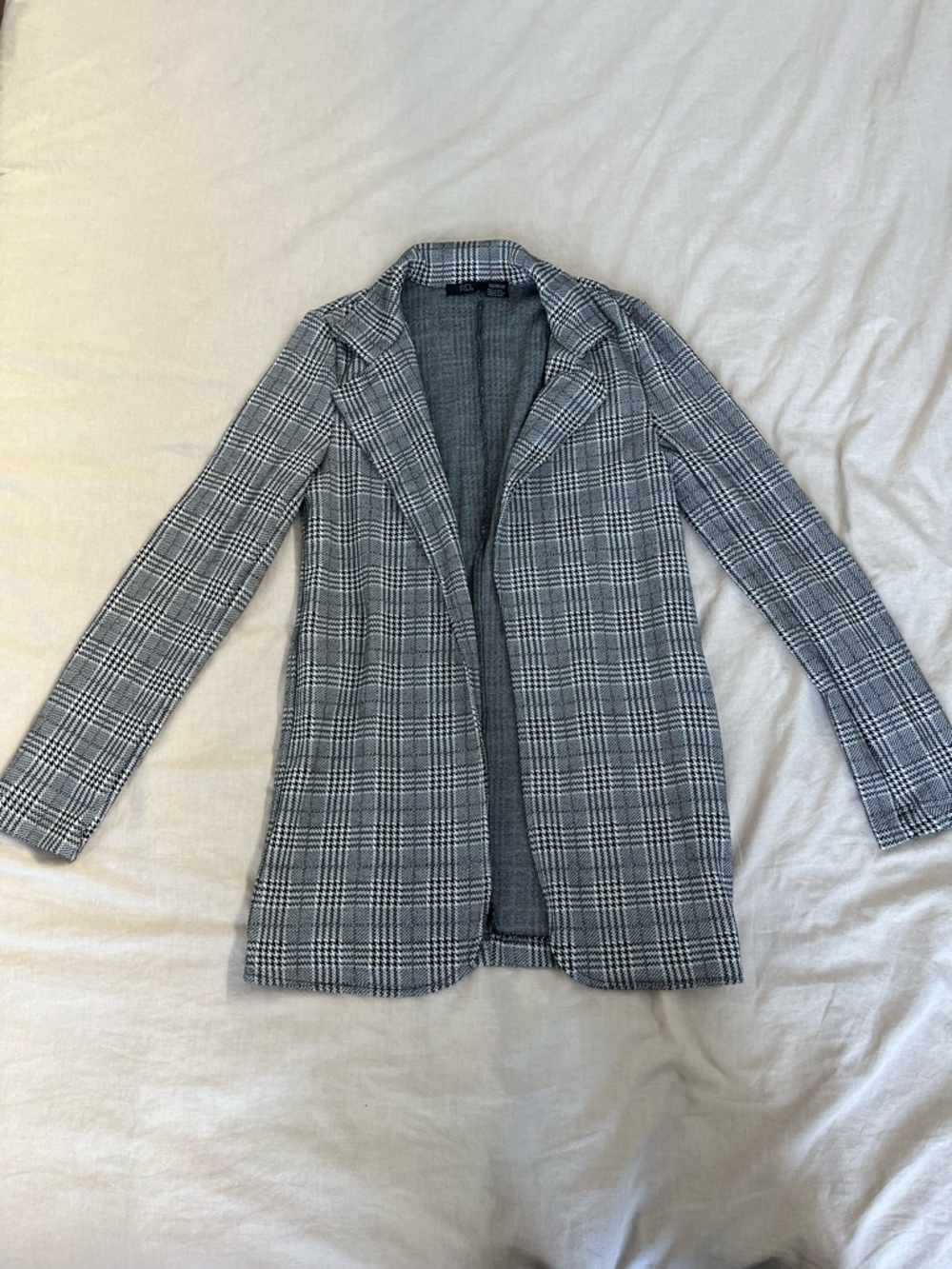 Nordstrom Gray Plaid Open-Front Blazer Jacket